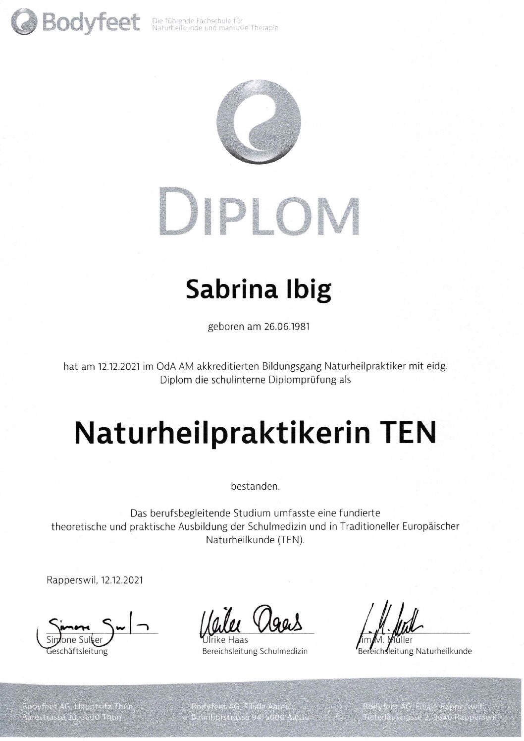 Diplom Naturheilpraktikerin TEN
